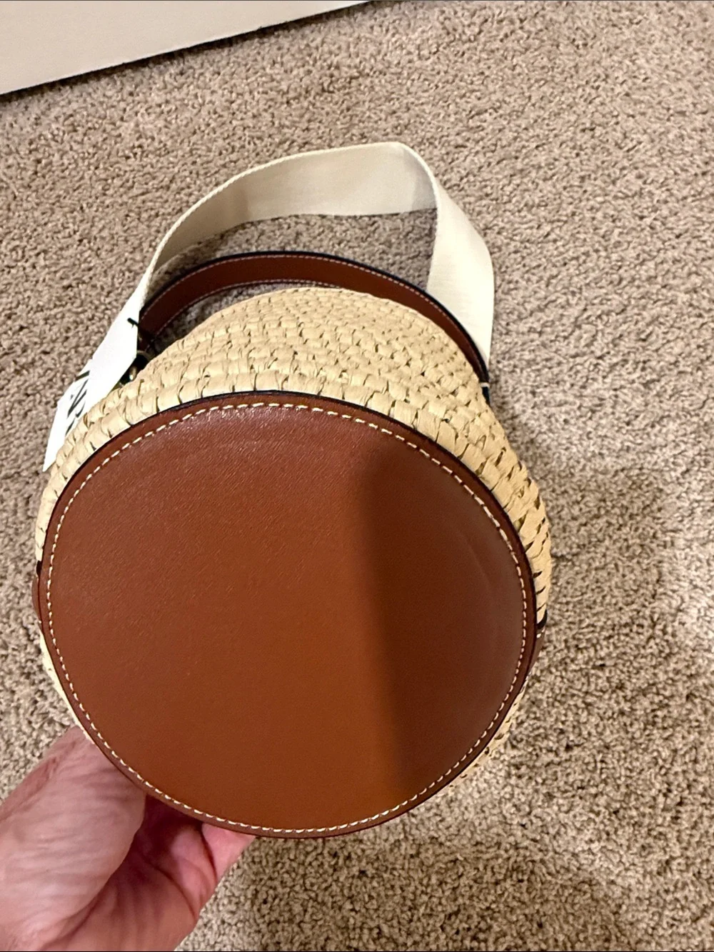 ZARA Cream and Brown Straw Bucket Crossbody Bag